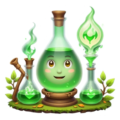 forest alchemist mixing two wrong potions → perfect glow sticker