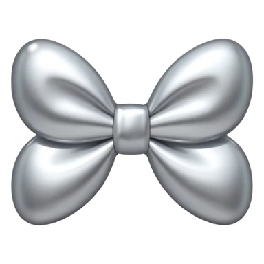 A cute bow emoji made of polished silver chrome, smooth rounded loops, glossy metallic surface, soft mirror reflections, subtle highlights, minimal and adorable proportions, iOS emoji style, centered composition, clean white background, soft studio lighting, no text, no outline, ultra high quality sticker