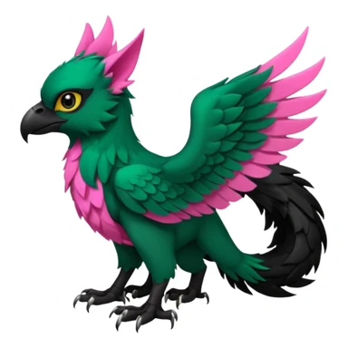 Dark-deep-Emerald-green gryphon-Trico-fusion-hybrid with a long tufted tail, black beak, pink accents, black claws, black tail, majestic, realistic, furry (full body) sticker