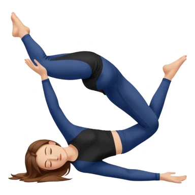 Brown long haired white girl with closed eyes in dark blue leggings and a black t-shirt sits on the splits sticker