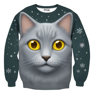 Fluffy grey cat yellow eyes Christmas sweater sticker