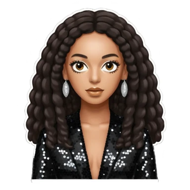 Solange with long dark brown hair, black sequin tour outfit  sticker