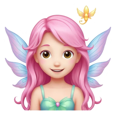 A tiny pastel fairy with pink long hair with glowing wings and a sweet smile  sticker