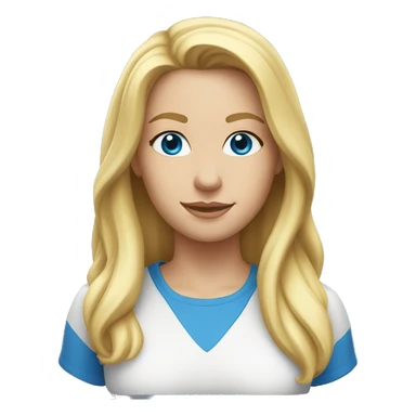 A head and shoulders shot of a 32 year old Caucasian woman, with long blonde hair,   with blue eyes wearing a t-shirt. sticker