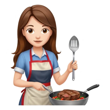 Woman with longhair cooking steak sticker
