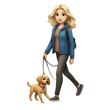 A blonde girl is walking with a dog sticker