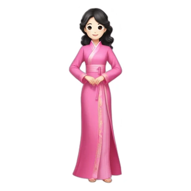 Go Yoon Jung with wavy black hair posing with pink ao dai full body sticker