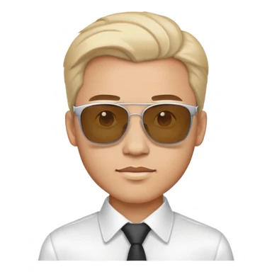 male, white dress shirt which is open, sunglasses in the hair sticker