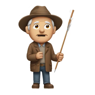 old man holding rusty needle sticker