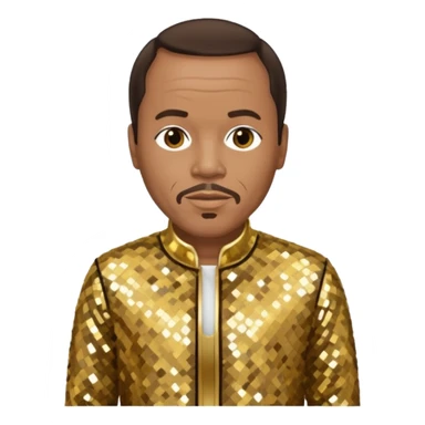 Quincy Jones with dark brown hair, gold sequin outfit  sticker