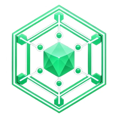 Futuristic reward points icon, diamond or hexagon shape, circuit board lines, Bloomberg terminal aesthetic, green phosphor glow on dark background, minimalist geometric, no text, fintech style, clean edges, professional icon design sticker