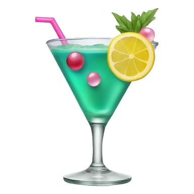 Bluish green cocktail with pink and yellow sticker