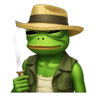 pepe frog holding katana with straw hat and he is sad  sticker