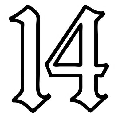 number 14 in blue, old English writing, icon style sticker