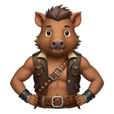wild boar, punk hair, half body, standing, belt sticker