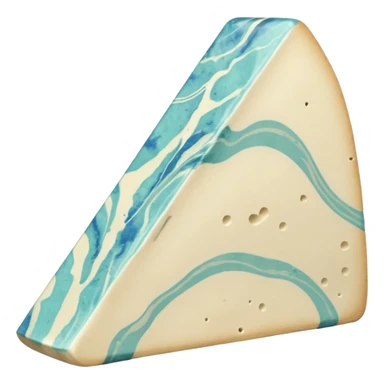 creamy gorgonzola wedge pale ivory with blue-green veins moist rich surface natural beige rind smooth cut showing marbling no extras soft lighting subtle shadows emoji scale sticker