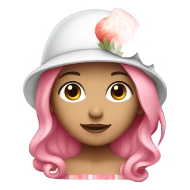 white girl, pink hair, strawberry hat sticker