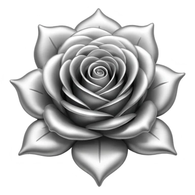 A rose emoji made of liquid silver metal minimalistic iOS emoji style, centered sticker
