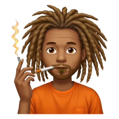 Brownskin man with very long dreadlocks orange shirt smoking weed blunt in mouth sticker