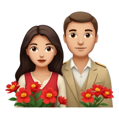 Couple traveling in Montenegro russian man and elegant  Latina girl delicate flowers and mountains in the background  sticker
