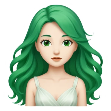 Woman with Long Emerald Hair – flowing green hair, elegant look, white dress sticker