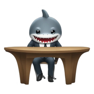 A shark sitting at a table wearing a suit looking straight ahead sticker