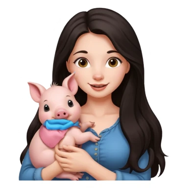 Ragazza bellissima sexy capelli lunghi scuri con un piccolo maialino sticker