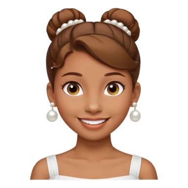 Light brown skin girl, brown hair in bun, smiling, white tube top, pearl earrings sticker
