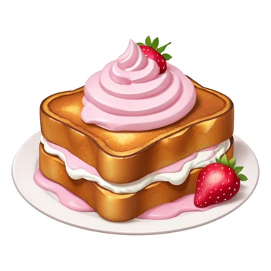 French toast with strawberry on top and pink whipped cream sticker