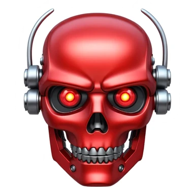 terminator robot head, metallic, red glowing eyes sticker