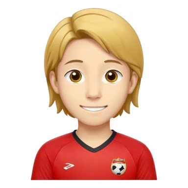 - Nam
- 15 tuổi
- Da vàng
- Tóc nâu ngang vai, vén mang tai
- Mặt bình thường, Cười mỉm, Mắt to, mũi to
- Áo bóng đá màu đỏ
 sticker