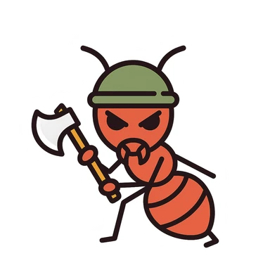 scary looking ant holding a viking axe and wearing a military helmet sticker