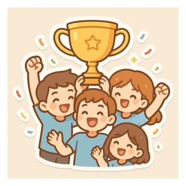 team celebrating with trophy sticker