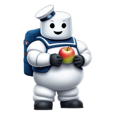 Stay puft marshmallow man ghostbusters friendly no collar holding an apple sticker