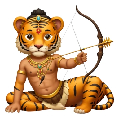 Ayyappa sitting on tiger with bow and arrow and wearing a gold and king dress sticker