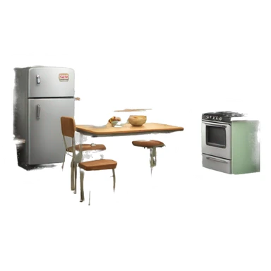 Realistic retro vintage kitchen with counters and cabinets. sticker