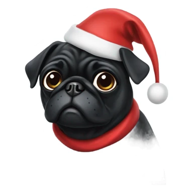 Black pug with Santa hat on sticker