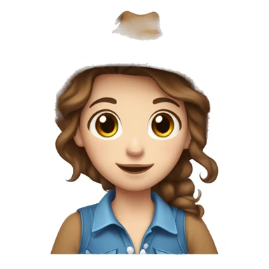, a cow girl with brown hair, dressed in a blue top decorated with stars, ((in love)), surrounded by a white outline, sticker