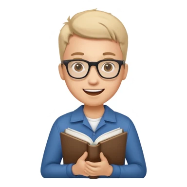 young programmer, excited, holding code book sticker