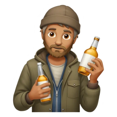 Homeless guy on road holding a alcohol bottle sticker