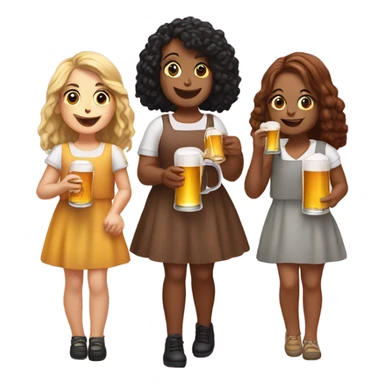 Five girls drinking pints of beer and eating sausage sticker