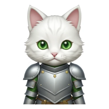 baby white cat in armor, full body sticker