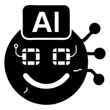 Make the smiley AI emoji look more robotic, with metallic features, digital eyes, and subtle circuitry, keep the modern solid filled icon style, with no background sticker