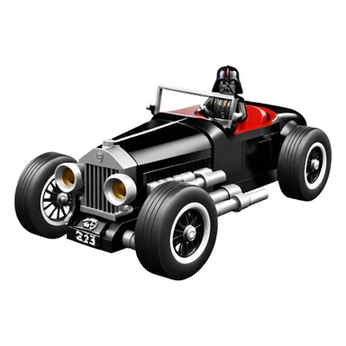 Satanic Darth Vader black Bare bones Lego(channeled cowl) drag racing and speed record modified (fenders removed) chopped streamlined sporty roadster that is a (stripped down) hot street rodded engine sports car 1932 Rolls Royce Woody futuristic  wide racing wheels sticker