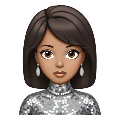 Cindy Birdsong from The Supremes with dark brown hair, silver outfit sticker
