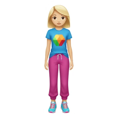 Hiphop dancer, with cute big pants, sneakers, and t-shirt. White girl blond. Coloufull shirt. No pocket pants sticker