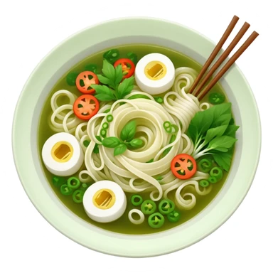 create khmer noodle emoji with green broth and white noodle with vegetable sticker