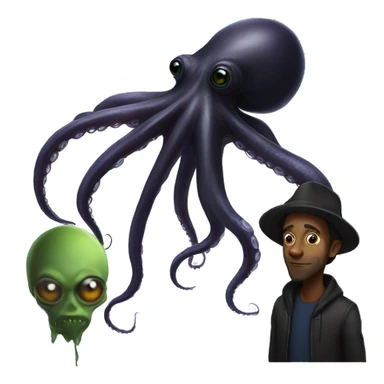 Black Alien Octopus next to a man sticker