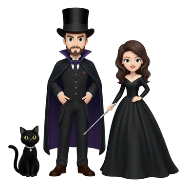 magician couple and their pet cat sticker