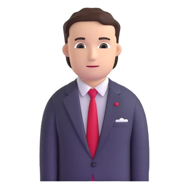 man wearing a suit with black horizontal stripes and a red tie sticker